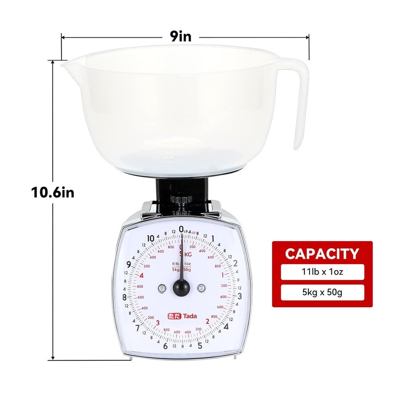 ta da 11lb Analog Food Scale Mechanical Dial Kitchen Scale, Removable Measuring Cup, Tare Function, Kitchen Friendly - Image 5